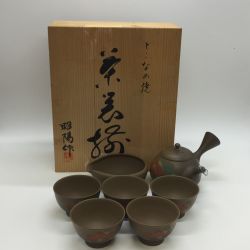 ◎◎  常滑焼　昭陽作　椿　 茶器揃(急須・湯冷・煎茶碗五客) 未使用品 Sランク