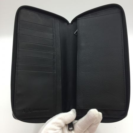 ARMANI EXCHANGE  アルマーニエクスチェンジ AX ラウンドロゴファスナー レザー長財布 ブラック 中古品