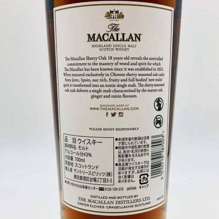  The MACALLAN マッカラン MACALLAN マッカラン 18年 700ml 43% シェリーオークカスク 未開栓
