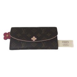 ◎◎ LOUIS VUITTON ルイヴィトン モノグラム ポルトフォイユ・エミリー 長財布 フラワーモチーフ チャーム付 M68313 ブラウン Aランク
