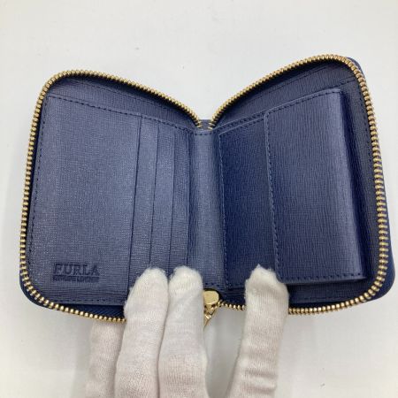  FURLA フルラ 2つ折り財布 ミニ財布 ラウンドファスナー  箱付 ネイビー