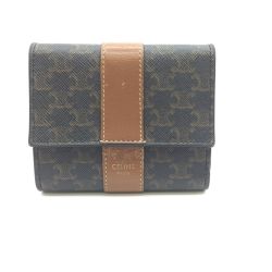 ◎◎ CELINE セリーヌ スモール トリフォールドウォレット / トリオンフキャンバス＆ラムスキン タン 三つ折り　財布　中古品 Bランク