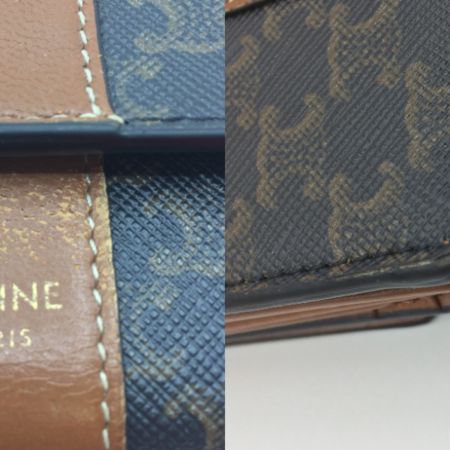  CELINE セリーヌ スモール トリフォールドウォレット / トリオンフキャンバス＆ラムスキン タン 三つ折り　財布　中古品