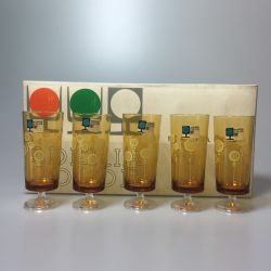 ◎◎  アデリア アンバー 足つきグラス 5客セット レトロ　未使用品　0184 Sランク