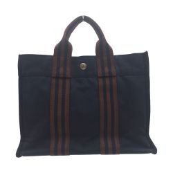 ◎◎ HERMES エルメス フランス製 フールトゥ PM  ハンドバッグ   トートバック　コットン キャンバス ネイビー Bランク