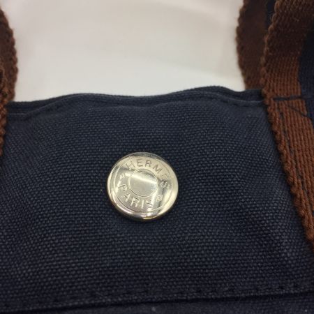  HERMES エルメス フランス製 フールトゥ PM  ハンドバッグ   トートバック　コットン キャンバス ネイビー