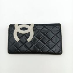 ◎◎ CHANEL シャネル カンボンライン 二つ折り 長財布 ココマーク A26717 ブラック x ピンク Cランク