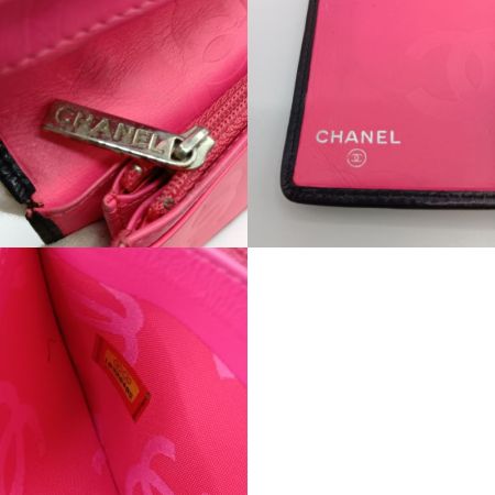  CHANEL シャネル カンボンライン 二つ折り 長財布 ココマーク A26717 ブラック x ピンク