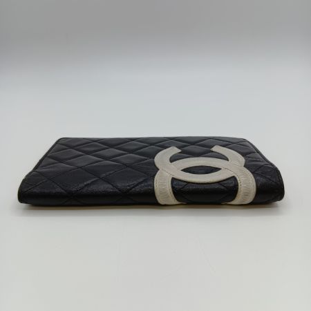  CHANEL シャネル カンボンライン 二つ折り 長財布 ココマーク A26717 ブラック x ピンク