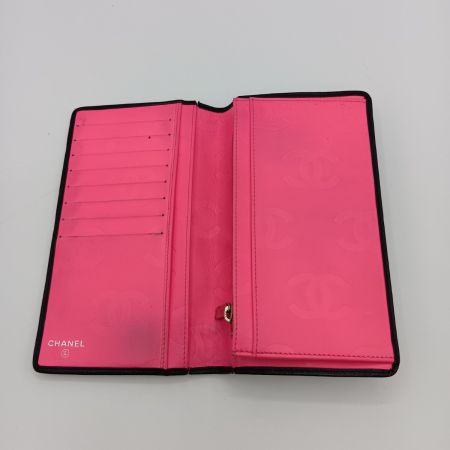  CHANEL シャネル カンボンライン 二つ折り 長財布 ココマーク A26717 ブラック x ピンク