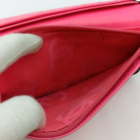  CHANEL シャネル カンボンライン 二つ折り 長財布 ココマーク A26717 ブラック x ピンク