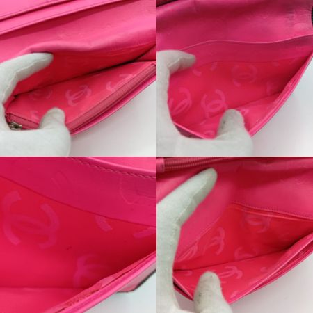  CHANEL シャネル カンボンライン 二つ折り 長財布 ココマーク A26717 ブラック x ピンク