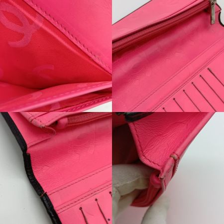  CHANEL シャネル カンボンライン 二つ折り 長財布 ココマーク A26717 ブラック x ピンク