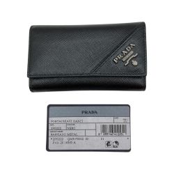 ◎◎ PRADA プラダ キーケース メンズ サフィアーノ 2PG222 ブラック Aランク