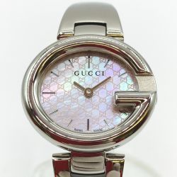 ◎◎ GUCCI グッチ バングルウォッチ GGロゴ 134.5 クォーツ ピンクシェル文字盤 レディース 腕時計 134.5 箱付 Bランク