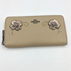 ◎◎ COACH コーチ シークイン　アップリケ　アコーディオン　ジップアラウンドウォレット　ラウンドファスナー長財布　ビーチウッド 31814 クリーム Bランク