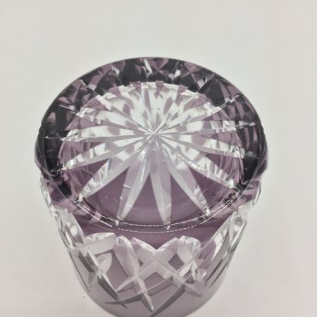   伝統工芸　江戸切子 彩鳳 斜光菱文様 オールド　ムラサキ ロックグラス　未使用品