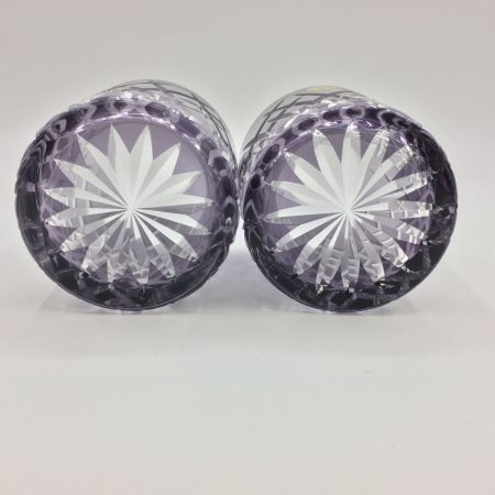   伝統工芸　江戸切子 彩鳳 斜光菱文様 オールド　ムラサキ ロックグラス　未使用品 ペア　ロックグラス　未使用品