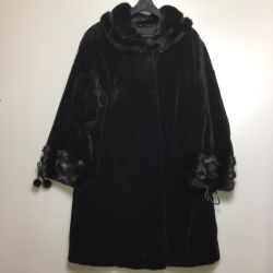 ◎◎ Mawus-M  毛皮ロングコート   FREEサイズ ※袖のリボンスレ有  ネーム入り ブラック 中古品 Cランク