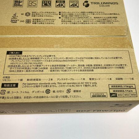  SONY ソニー ブルーレイディスクレコーダー 2TBHDD BDZ-FBW2100 4Kチューナー内蔵