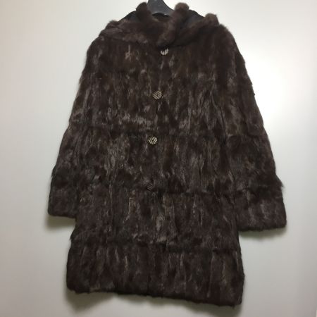   リバーシブル　フード付き　毛皮ハーフコート　 ブラウン ラビットファー　サイズ11　中古品