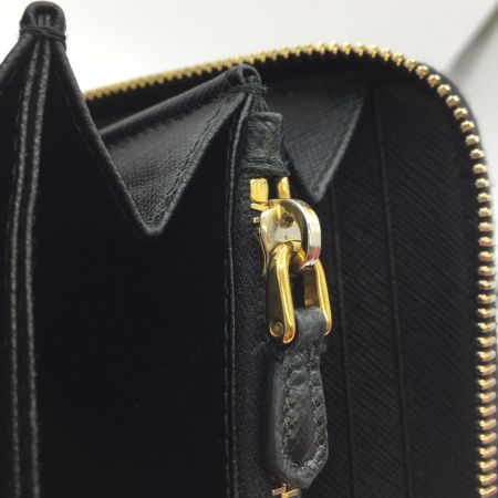  PRADA プラダ リボン ラウンドファスナー財布 レディース 長財布 1ML506 サフィアーノ レザー  1ML506 ブラック 中古品