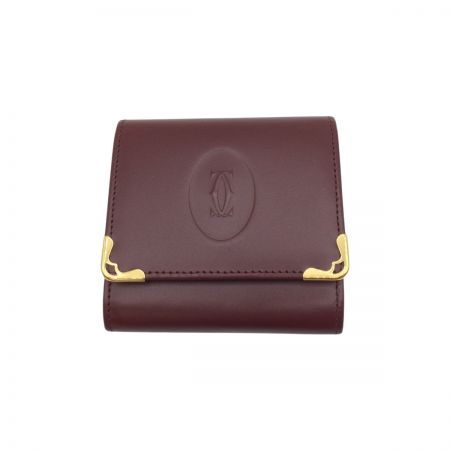  Cartier カルティエ  マストライン 小銭入れ レザー コインケース ボルドー×ゴールド  箱  L3000464 ボルドー 中古品 箱付