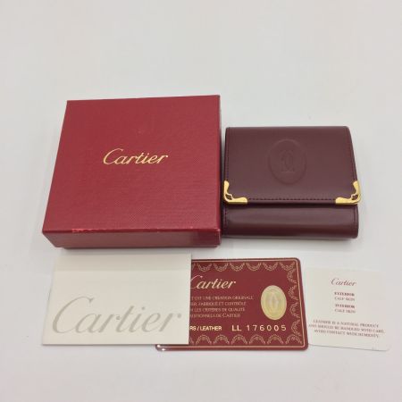  Cartier カルティエ  マストライン 小銭入れ レザー コインケース ボルドー×ゴールド  箱  L3000464 ボルドー 中古品 箱付