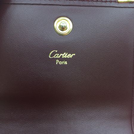  Cartier カルティエ  マストライン 小銭入れ レザー コインケース ボルドー×ゴールド  箱  L3000464 ボルドー 中古品 箱付