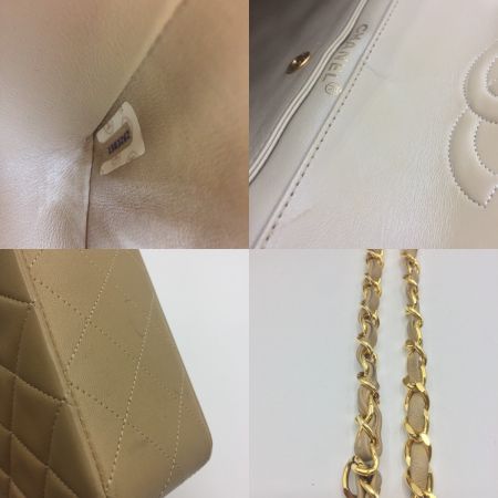  CHANEL シャネル ショルダーバッグ シングルフラップマトラッセ ラムスキン ベージュ チェーンショルダーゴールド金具  90181824 ベージュ