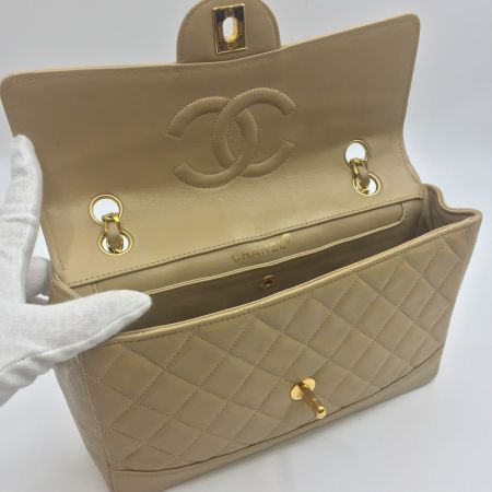  CHANEL シャネル ショルダーバッグ シングルフラップマトラッセ ラムスキン ベージュ チェーンショルダーゴールド金具  90181824 ベージュ