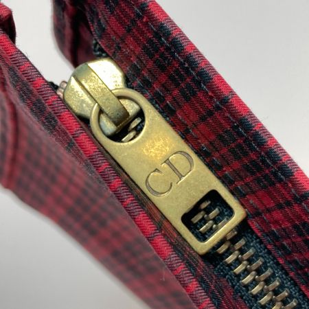  Christian Dior クリスチャンディオール ポーチ チェック柄 トロッター 50-MA-0189 レッド×ブラック x ブラック