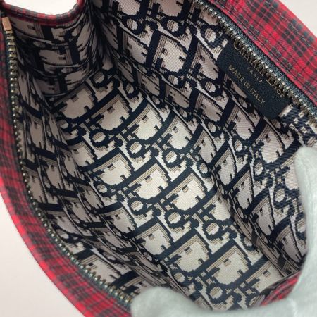  Christian Dior クリスチャンディオール ポーチ チェック柄 トロッター 50-MA-0189 レッド×ブラック x ブラック