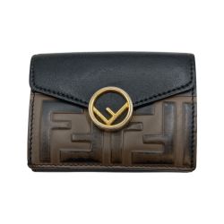 ◎◎ FENDI フェンディ 三つ折り財布 ミニ財布 F is Fendi FFロゴ エンボス ズッカ柄 8M0395･A659 MAYA/BLACK Bランク