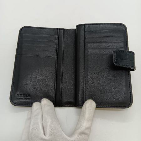  FURLA フルラ 二つ折り財布 バビロン ジップアラウンド ウォレット  クロコ型押し レディース ブラック