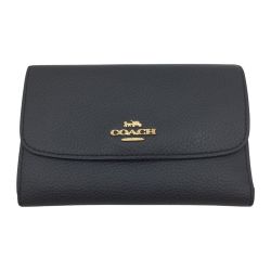 ◎◎ COACH コーチ 財布　ミディアム　エンべロープ　ウォレット　カーフレザー　ミッドナイト F30204 ブラック Bランク