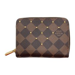 ◎◎ LOUIS VUITTON ルイヴィトン ダミエ ジッピーコインパース スタッズ ローズバレリーヌ コインケース 財布 N60250 ブラウン x ピンク Bランク
