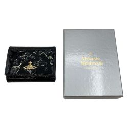 ◎◎ Vivienne Westwood ヴィヴィアン・ウエストウッド 3つ折り財布 エナメル がま口 箱付 13VV110 ブラック Aランク