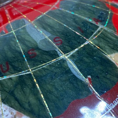   地球儀 天然石 レッド 方位磁石付 インテリア