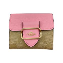 ◎◎ COACH コーチ カラーブロック シグネチャー 2つ折り財布 ミニ財布 CF472 ベージュ×ピンク Bランク