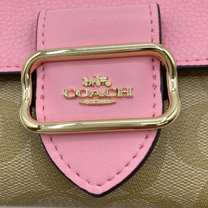 COACH コーチ カラーブロック シグネチャー 2つ折り財布 ミニ財布 CF472 ベージュ×ピンク｜中古｜なんでもリサイクルビッグバン