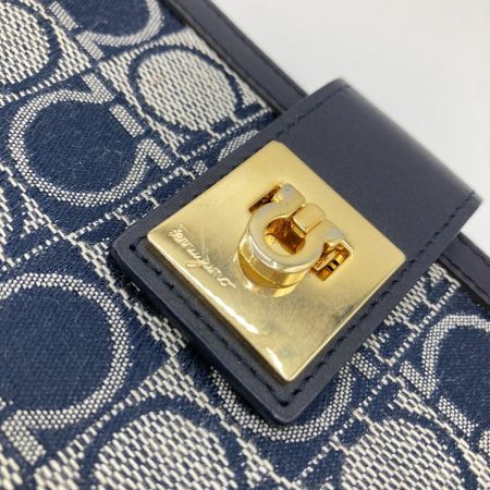  Salvatore Ferragamo サルヴァトーレフェラガモ ガンチーニ・モノグラム 2つ折り財布 長財布 ネイビー