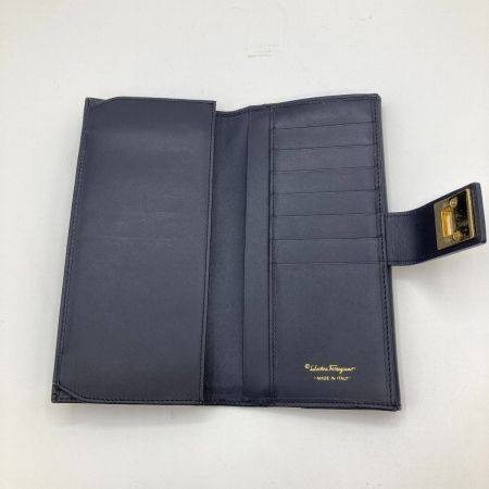  Salvatore Ferragamo サルヴァトーレフェラガモ ガンチーニ・モノグラム 2つ折り財布 長財布 ネイビー