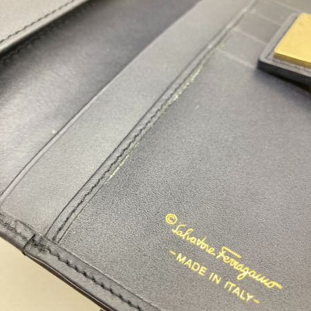  Salvatore Ferragamo サルヴァトーレフェラガモ ガンチーニ・モノグラム 2つ折り財布 長財布 ネイビー
