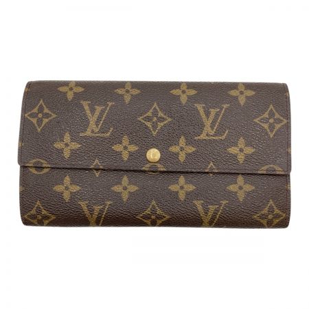  LOUIS VUITTON ルイヴィトン モノグラム ポシェットポルトモネクレディ 旧型 長財布 M61725 ブラウン ホツレ有 ボタン緩い