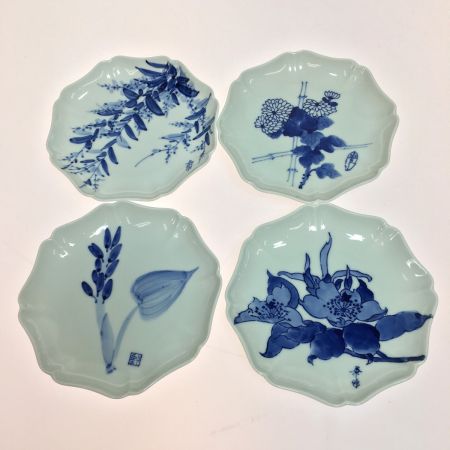   加賀友禅作家 銘々皿 12ヵ月 花絵 手描染付 12枚セット