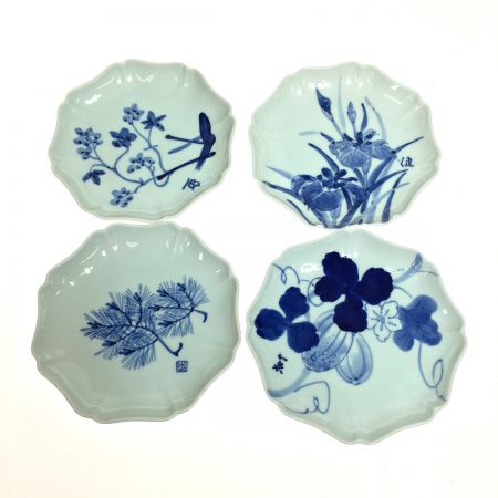   加賀友禅作家 銘々皿 12ヵ月 花絵 手描染付 12枚セット