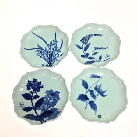   加賀友禅作家 銘々皿 12ヵ月 花絵 手描染付 12枚セット