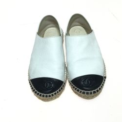 ◎◎ CHANEL シャネル エスパドリーユ サンダル スリッポン ココマーク レザー  size35  ホワイト×ブラック Cランク