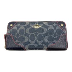 ◎◎ COACH コーチ シグネチャー デニム ラウンドファスナー財布 長財布 F53769 ネイビー Bランク